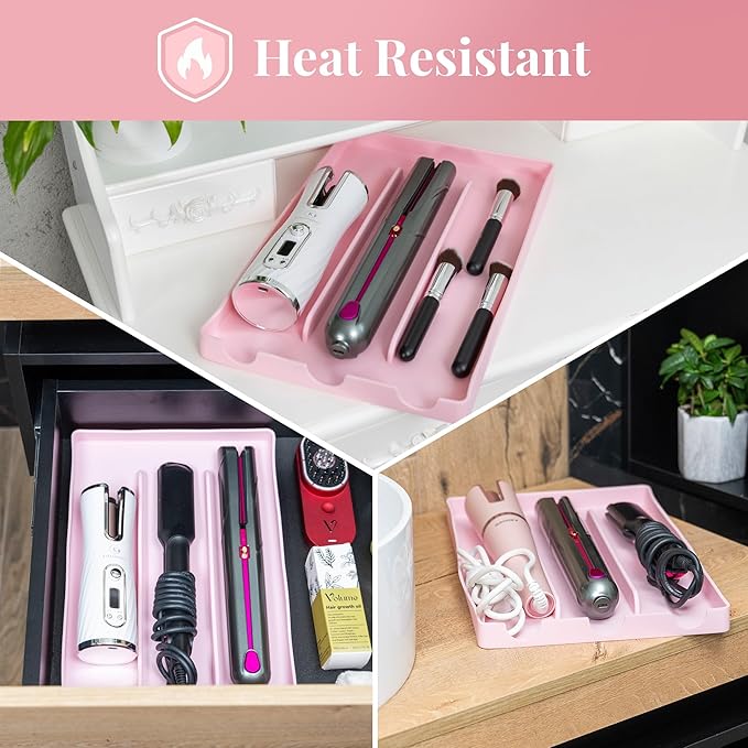 Hair Tool Organizer, 100% Food Grade Silicone, Up to 428F Heat Resistant, Hot Tools Organizer, Hair Styling Tools Organizer, 14.75" x 9.5" x 1"