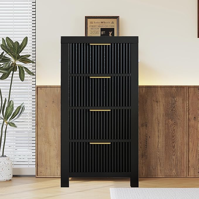 Modern Solid Wood Chest of Drawers, Multifunctional Large-Capacity Storage Drawer Cabinet, Dresser Organizer with Metal Handle, for Hallway, Entryway, Black