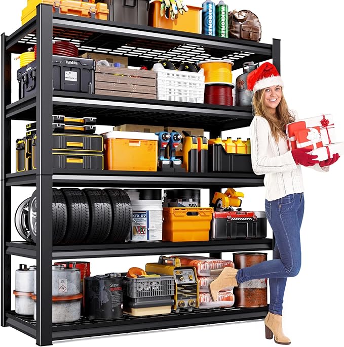 71" H Garage Shelving Heavy Duty Storage Shelves, 5-Tier Adjustable Metal Shelving Unit, Utility Garage Organizer Shelf for Basement, Pantry, Kitchen, Warehouse,17.7" D x 45.6" W x 71.2" H