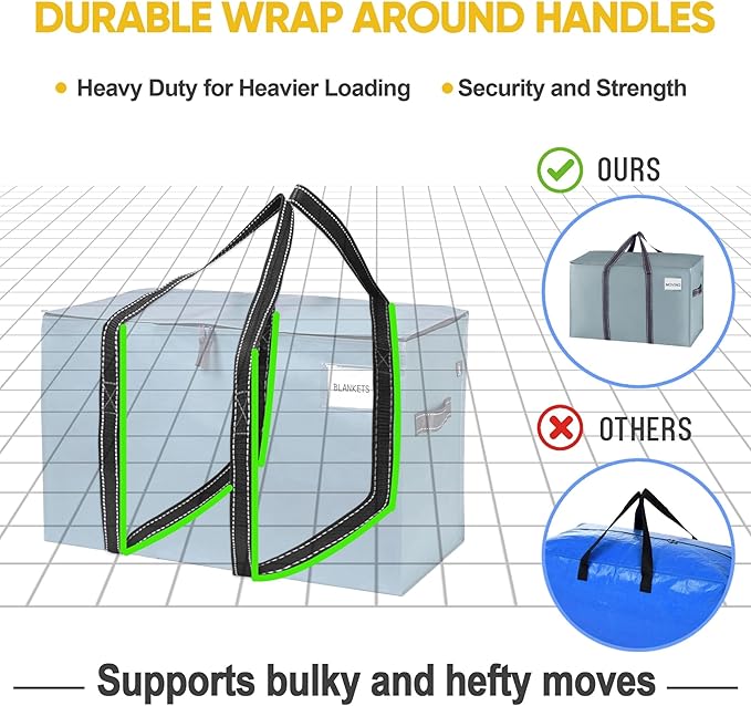 VENO 8 Pack Moving Bags and Large Christmas Storage Bins with lids. Alternative to Moving Boxes, Packing Supplies for College. Extra Large Heavy Duty Totes for Packaging (Light Blue Matte, 8 Pack)