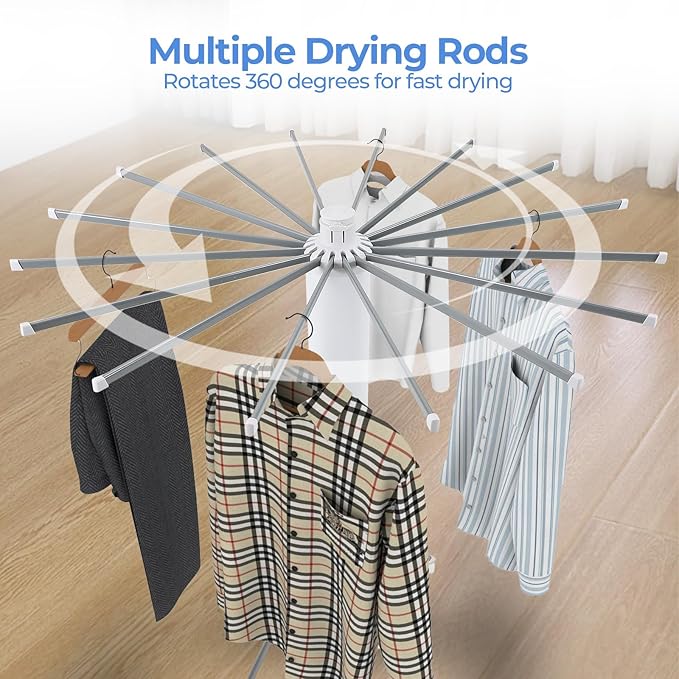 Dollate 3 Tier Portable Clothes Drying Rackwith 4 Pulleys,Indoor and Outdoor Collapsible Rack Clothing with Shoe Drying Rack for Space Saving