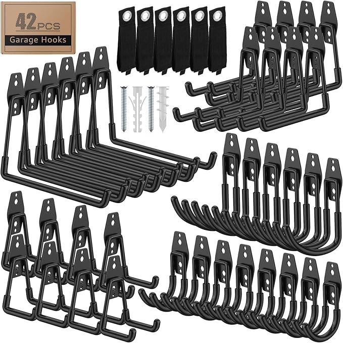 42 Pack Garage Hooks with Anti-Slip Coating Heavy Duty Wall Mount Hooks for Garage Storage and Hanging Hoses Bike Garden Tools Ropes etc