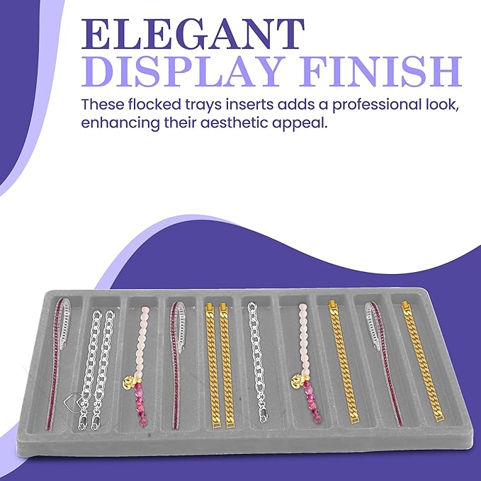 Novel Box 5 Pack 10-Slot Gray Liner Jewelry Storage Tray Inserts 14.75x8.25x1 Inches - Jewelry Organizer Pad for Drawers & Store Displays - Jewelry Display Pads for Necklaces Bracelets & Chains