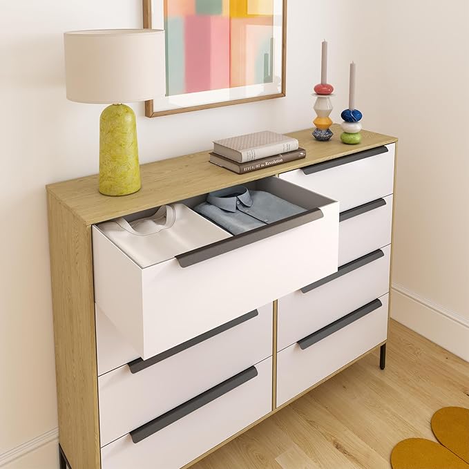 Lira Premium Fabric Dresser - Solid Wooden Frame, 8 Spacious Sag-Proof Drawers with Sleek Metal Handles - Premium & Durable Storage Solution for Your Home (Light Brown)