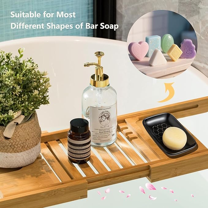 Gomakren Soap Dish for Shower, Bar Soap Holder, Ceramic Soap Dishes for Bar Soap, Christmas Sponge Holder Soap Saver Soap Tray for Bathroom Kitchen Sink, 5.5 Inch, Black