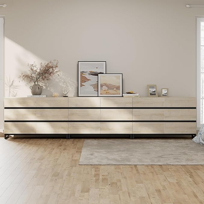 WAMPAT Dresser for Bedroom, Closet Organizers and Storage with 18 Drawers, Chest of Drawers with Metal Base, Wooden Modern Dresser for Living Room, Bedroom, Entryway, Light Oak