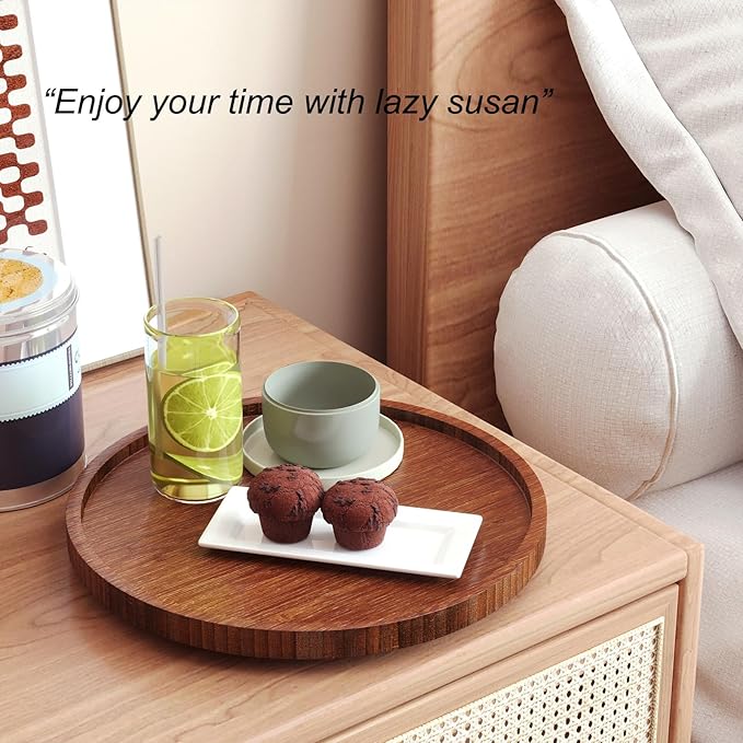 Lazy Susan Organizer for Kitchen,Bamboo Turntable for Cabinet,Pantry,Vanity,Middle（Brown）