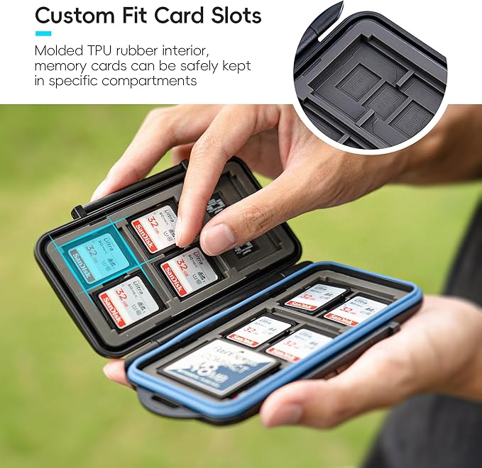 JJC Memory Card Case for 6 Cfast Compact Flash Cards, 12 SD Cards & 18 Micro SD Cards, Water-Resistant SD CF Card Holder with A Free Carabiner