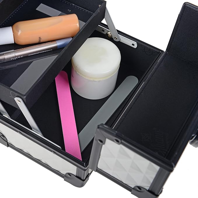 SHANY Chic Makeup Train Case Cosmetic Box Portable Makeup Case Cosmetics Beauty Organizer Jewelry storage with Locks, Multi trays Makeup Storage Box with Makeup Mirror - Peaceful