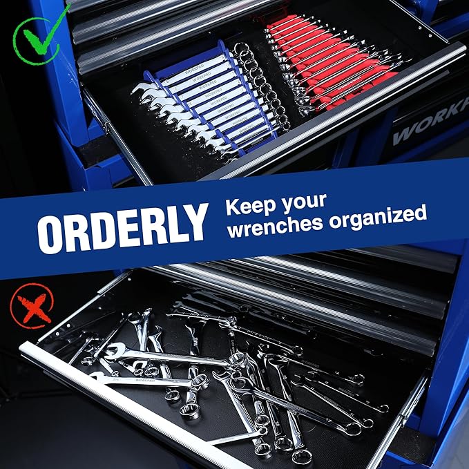 WORKPRO 4-Pack Magnetic Wrench Organizer, 12-Piece Wrench Holder Set for Tool Box Drawer Chest, SAE(1/4" - 15/16") and Metric(6 mm-24 mm)