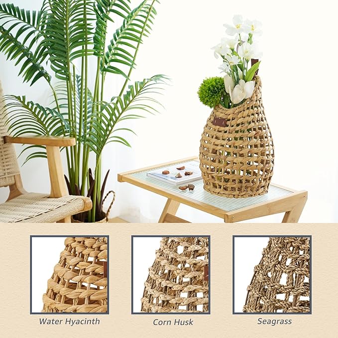 Woven Front Door Basket Water Hyacinth Wall Hanging Basket Decorative Boho Mounted Organizer for Dried Flower Plants Storage Basket for Garden, Home, and Farmhouse Décor (B_Hyacinth)