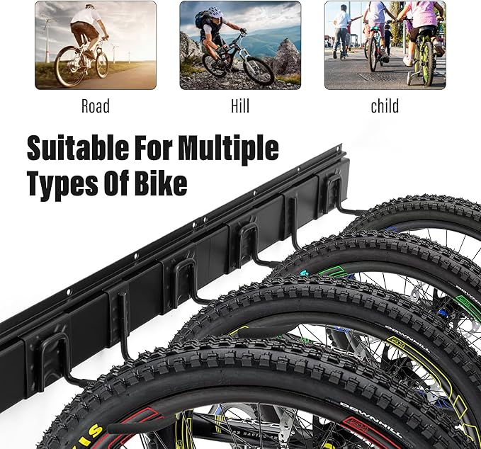 Sinoer 6-Bike & 6-Helmet Wall Mount Rack - 64 Inch Adjustable Bike Storage, Heavy Duty Steel Hooks, Space-Saving Bike Organizer for Home & Garage