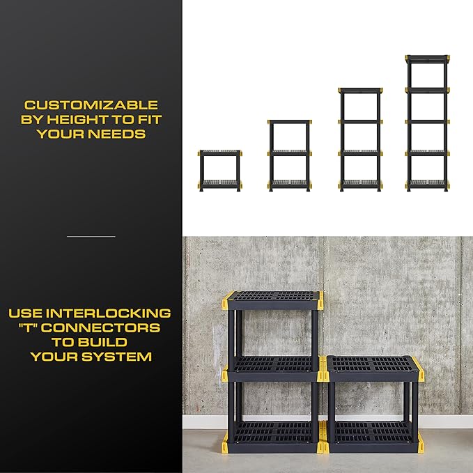 BLACK & YELLOW, 5-Tier Heavy Duty Plastic Storage Shelving Unit, 100lbs/shelf (72H x 24W x 20D), for Indoor/Outdoor Organization, Modular Rack