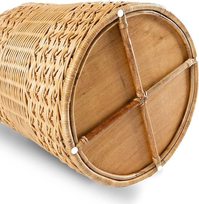 The Basket Lady Round Wicker Laundry Hamper, Large, 19 in Dia x 25 in H, Sandstone