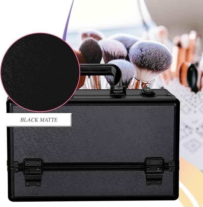 Ver Beauty Makeup Organizer, Cosmetic Travel Kit, Makeup Artist Supplies, 6-Tier Lockable Storage Box, Makeup Train Case, Aluminium Case, Lightweight & Portable Makeup Vanity (Black)