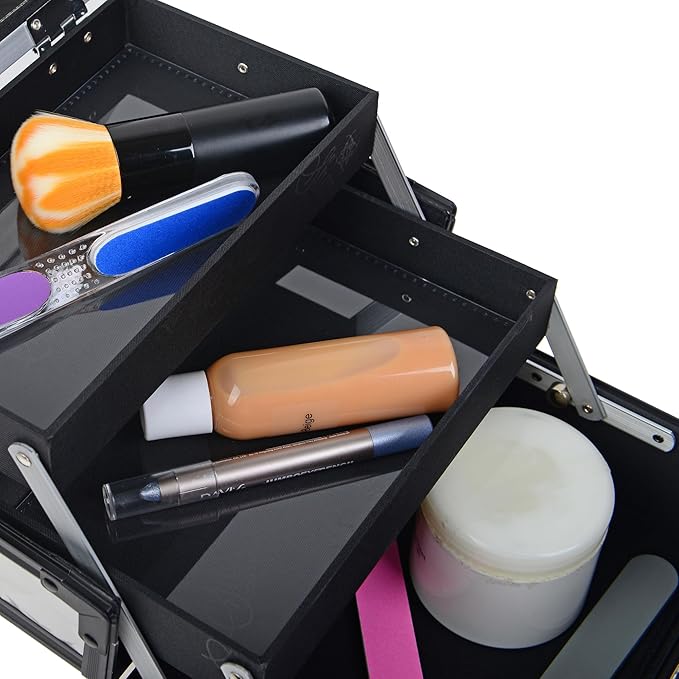 SHANY Chic Makeup Train Case Cosmetic Box Portable Makeup Case Cosmetics Beauty Organizer Jewelry storage with Locks, Multi trays Makeup Storage Box with Makeup Mirror - Peaceful