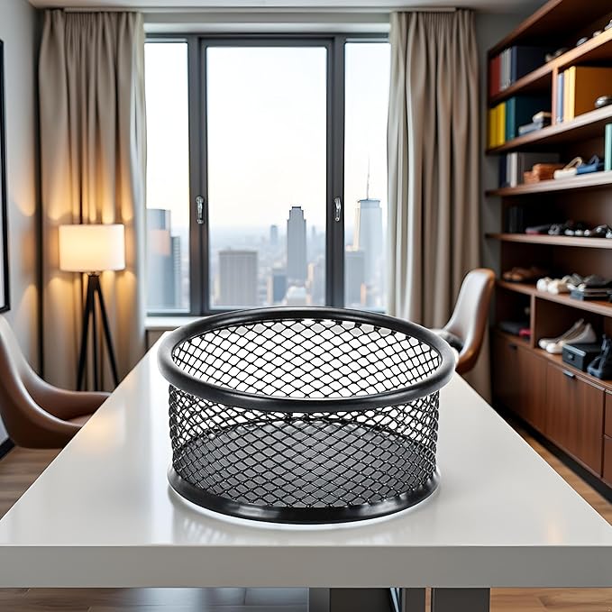 1Pc Black Metal Paper Clip Holder Mesh Paperclip Bowl Binder Clip Dispenser Desk Bobby Pin Container Organizer for Home Office Classroom School,Paper Clip Holders,Desk Supplies Holders and Dispensers