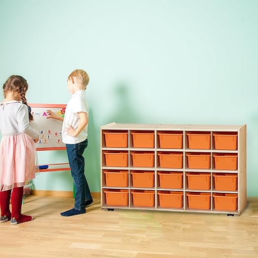 Contender C14509ORF-C5 (COO2Z) Mobile 20 Tray Storage with Orange Trays - Assembled with Casters