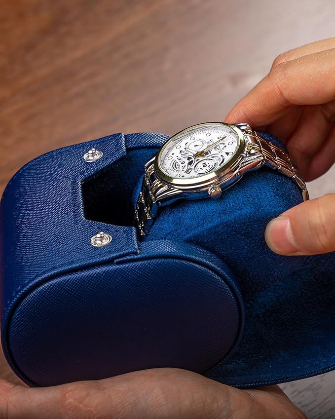 MR.OKAY Single Watch Travel Case -Classic Leather Watch Case with Perfect Texture. Watch Carrying Case or Organizer for Storage And Display. Ideal Gift for Men Traveling, All Handmade by Artisans