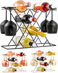 Gusto Nostro Small Wine Racks Countertop Storage for 8 Bottles & 4 Glasses - Countertop Wine Rack with Glass Holder, Modern Tabletop Black Wine Rack, Wine Holder Stand for Kitchen Cabinet Wine Cellar