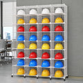 Stackable Safety Helmet Storage Boxes, Large Adjustable Hard Hat Placement Rack with Wheels, Iron Wire Helmet Display Shelf for Construction Site/Workshop/Factory (32 Grids - 8 Layers)