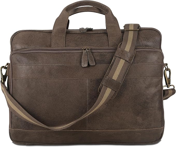 Leather briefcase 18 Inch Laptop Messenger Bags for Men and Women Best Office briefcase Satchel Bag (Grey)