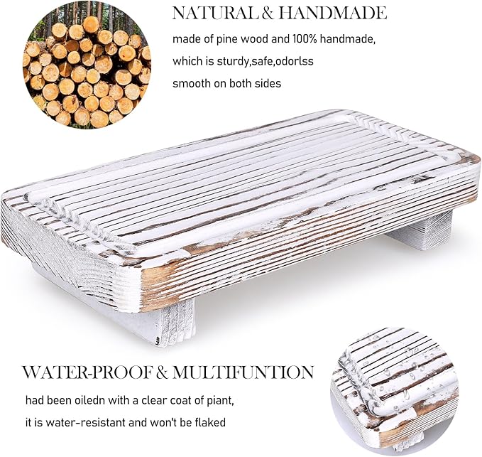 Small White Bathroom Decor Tray for Counter Dish Soap Holder Wooden Pedestal Stand for Kitchen Sink Soap Dispenser Tray Wood Risers Kitchen Accessories Countertop Vanity Counter Sink Tray