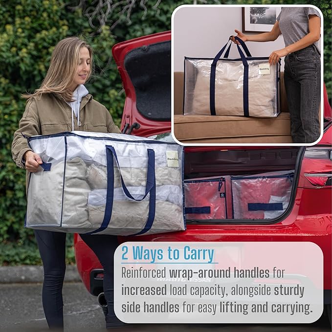 VENO 8 Pack Moving Bags and Large Christmas Storage Bins with lids. Alternative to Moving Boxes, Packing Supplies for College. Extra Large Heavy Duty Totes for Packaging (Clear, 8 Pack)