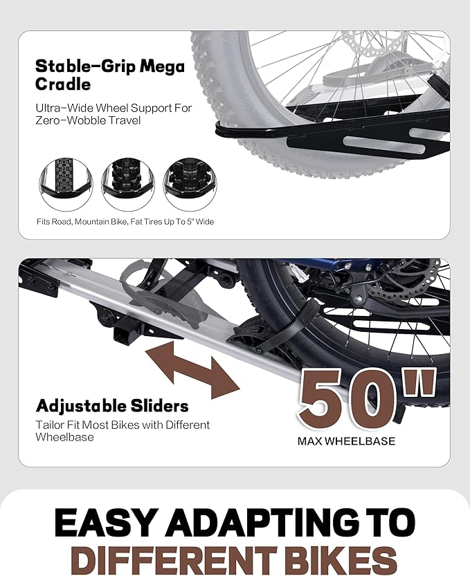 RokRack Plus Foldable 2 Ebike Rack with Ramp, 200 lbs Capacity Electric Bike Carrier Platform Mount, Hitch Bike Rack for Car SUV with Hitch Stabilizer, Lock Pin, Rain Cover & Lock