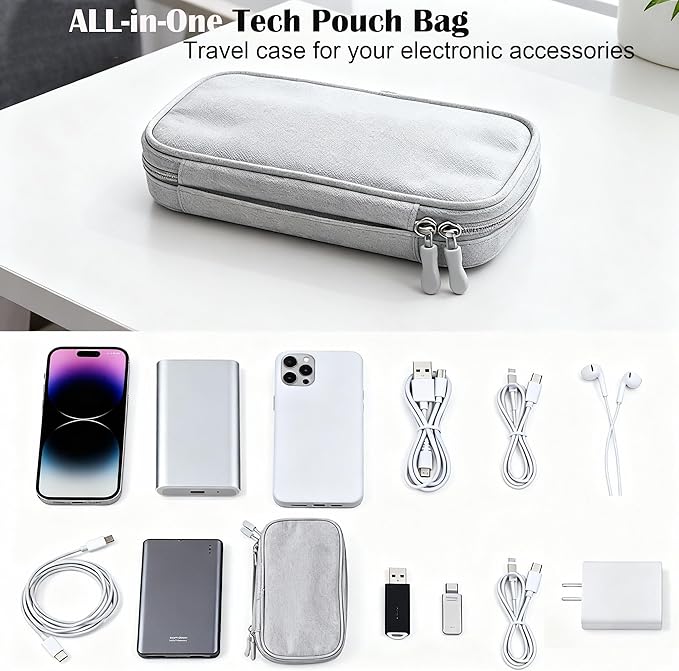 Travel Cable Organizer Tech Pouch: Portable Double Layers Cord Organizer Bag, Waterproof Travel Case Storage Bag for Cord, Charger, Earphone, USB Disk, Electronic Accessories, Travel Essentials