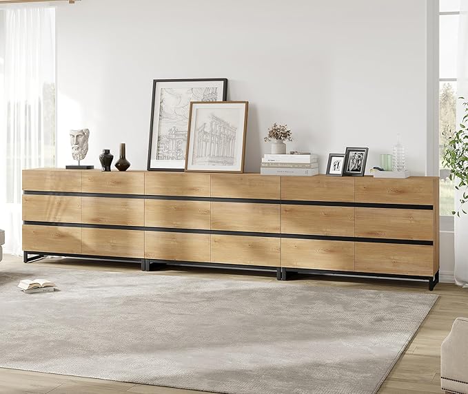 WAMPAT Dresser for Bedroom, Closet Organizers and Storage with 18 Drawers, Modern Wood Dresser with Metal Base, Chest of Drawers for Living Room, Bedroom, Oak