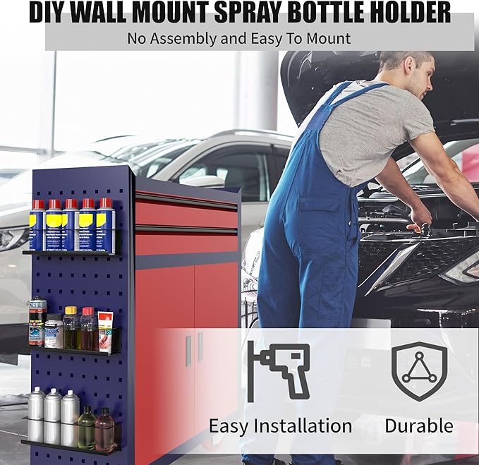 8 Pack Spray Bottle Holder Wall-Mounted, Aerosol Spray Can Holder Storage Rack, Heavy-Duty Paint Bottle Organizer with 40 Holes, Steel Black Spray Rack for Garage, Shop, Home or Tool Trailer