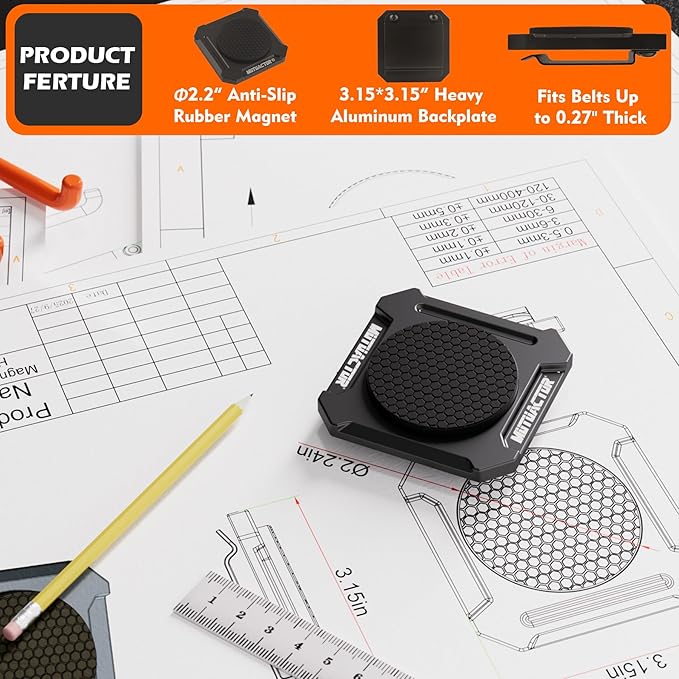 MUTUACTOR Heavy Duty Magnetic Tool Belt Clip,Φ2.2”Anti-Slip Strong Magnet Tool Belt Clip with Heavy Plate,Quick Access Magnetic Tool Holder Hammer Holster for Screws,Nails Hammers, Pliers,1PCS