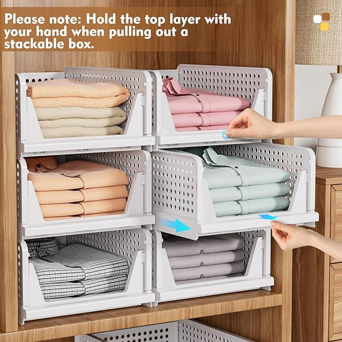 SNSLXH 5 Pack Stackable Closet Organizer Box, Multifunctional & Foldable Closet Storage Basket for Bathroom Kitchen Laundry Room Wardrobe Storage, Space-Saving Clothes Storage Drawer Organizer, Green