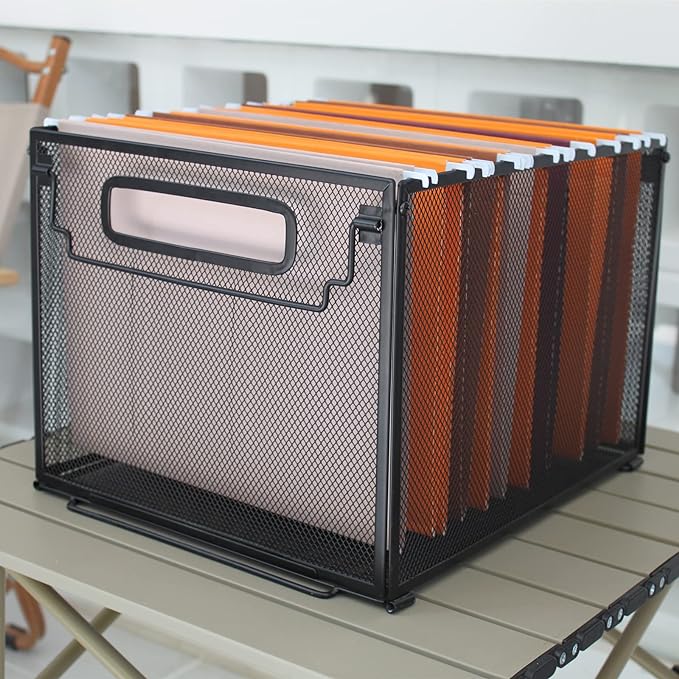 SETTFRFE 2 Pack File Organizer,Metal File Crates for Hanging Folders,Hanging Folder Organizer,Letter Size, Black