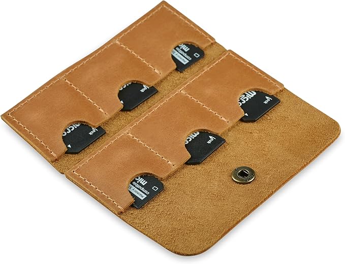 Leather SD/Micro SD Card Holder & Organizer, Storage Case, Travel Memory Card Cover (Vintage Brown)