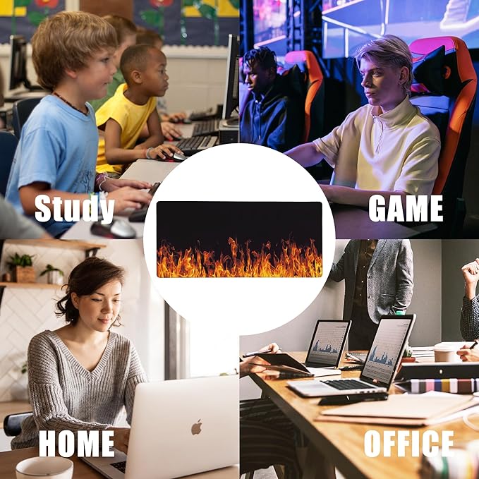 Fire Flames Large Gaming Mouse Pad,Waterproof Desk Mat for Desktop,Non-Slip Rubber Base Mousepad with Stitched Edges for Laptop Office and Home 35.4X15.7 Inch