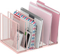 File Organizer for Desk, 5-Section Vertical File Sorter, Paper Holder Organizer Standing Metal File Folder for Office Home Classroom, Pink