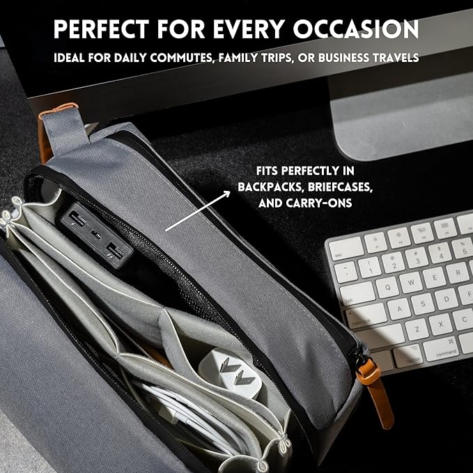 Large Electronics Organizer and Tech Travel Bag – Premium Portable Case for Cables, Chargers, Cords, and Accessories – Ideal pouch for your Travel Essentials and Commuting needs (Grey)