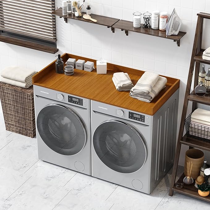 OfficeSimpli Washer Dryer Countertop, Made in USA, Non-Slip Pads, Easy Clean, Laundry Room Essentials and Decor, Washer Dryer Wood Top for Organization (Cafe Latte, Standard (27.5" x 54"))