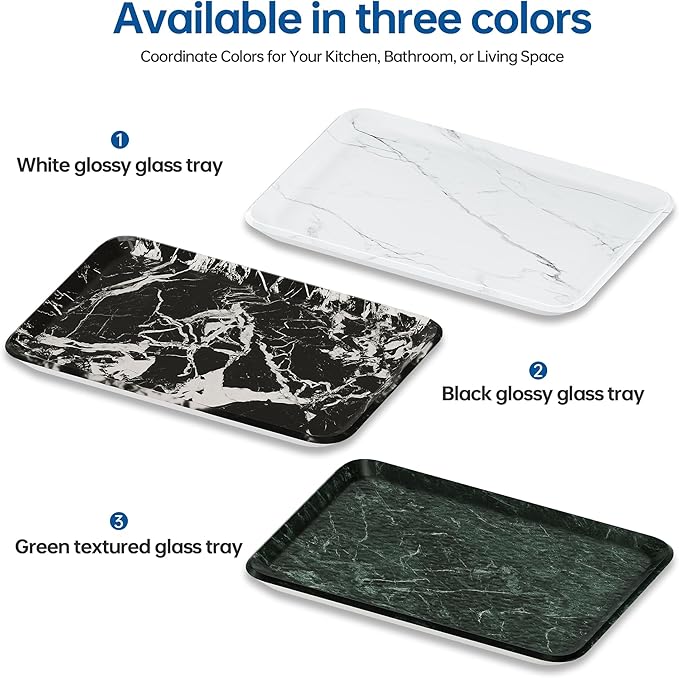 Vanity Decorative Tray, 12" x 8" Black Marble Pattern Perfume Tray, Bathroom & Countertop Organizer for Soap, Jewelry, Candle