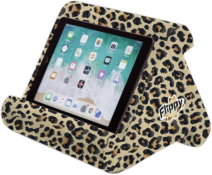 Flippy Original Tablet Pillow Stand & iPad Holder, Gift for Book Lovers & Readers, Multi-Angle Stand with Storage for Lap, Desk & Bed, Compatible with Kindle, Fire, iPad & Samsung, Def Leopard