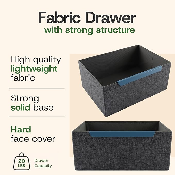 Naima Premium Fabric Dresser - Strong Metal Frame, 10 Spacious Sag-Proof Drawers with Sleek Metal Handles - Premium & Durable Storage Solution for Your Home (Beige)