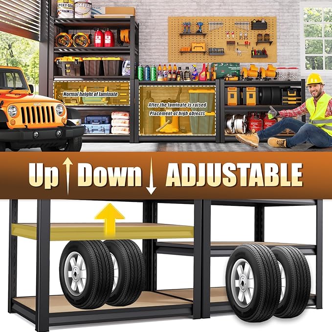 2 Pack Garage Shelving Heavy Duty Storage Shelves 3000LBS Adjustable Garage Shelves 5 Tier Metal Shelving Unit Utility Rack Shelf for Storage Kitchen Warehouse Pantry, 72 "H x 45.7 "W x 20" D