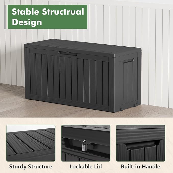 72 Gallon Deck Box Lockable Resin Outdoor Storage Box waterproof Outdoor Container for Patio Furniture Cushions, Pillow