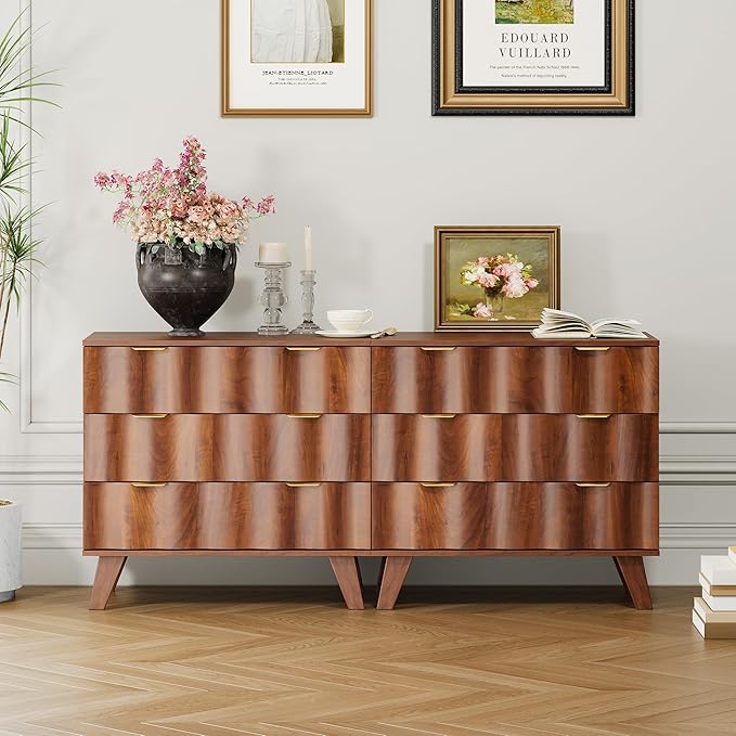 3 Drawer Dresser, Fluted Chest of Drawers with Handles for Closet, Large Nightstand with 3 Drawers Accent Cabinet for Bedroom, Living Room, Hallway (Walnut)