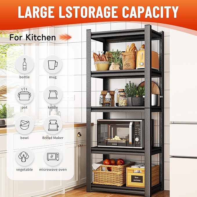 6-Tier Metal Storage Shelves,Adjustable Heavy Duty Shelving Units,Kitchen Shelves Organizer,3300 LBS,Standing Shelf for Pantry Garage Laundry Room (77" H*35.4" W*17.7" D)