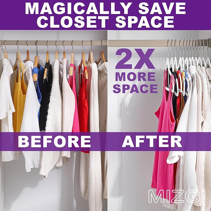 Hangers 50 Pack - Non-Velvet White Plastic Hangers for Clothes -Heavy Duty Slim Coat Hanger -Space-Saving Closet with Chrome Hook,Non-Flocked for Dresses Coats Shirts Jackets
