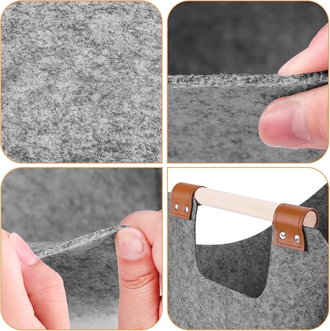 XL 4MM Felt Firewood Carrier | Log Carrier for Firewood | Wood Container with Extra Thick Felt Foldable & Reinforced Handle | Storage Basket for Shopping, Firewood, Logs, Newspaper (MEDIUM GRAY)