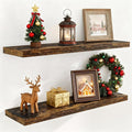 Fun Memories 40 Inch Floating Shelvese, 40" W x 9.3" D Floating Shelf Set of 2, Farmhouse Wood Wall Shelves for Bedroom, Kitchen, Wall Mounted Deep Shelving for Home Decor, Rustic Brown Color
